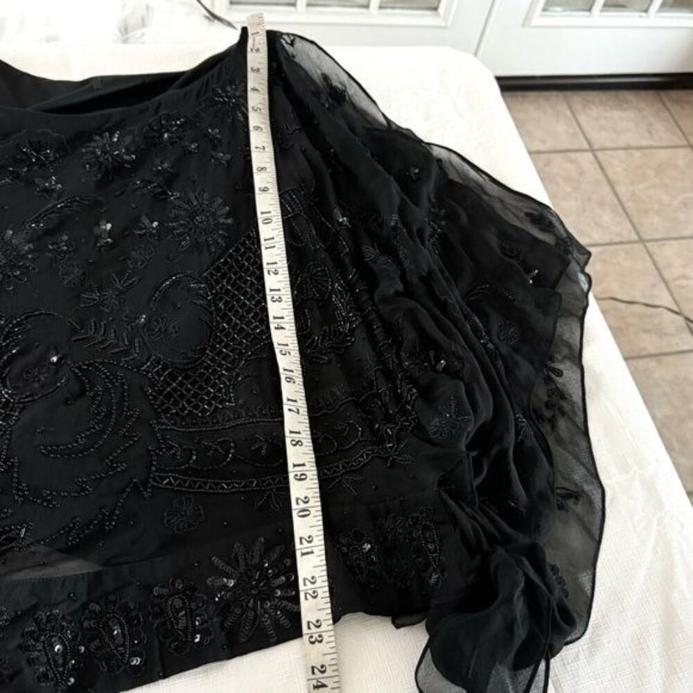 Pure silk sequined and beaded blouse Tie-side Embellished Sheer Black Blouse S - Picture 9 of 13
